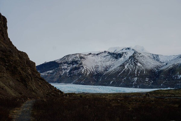 A glacier in Iceland between some mountains