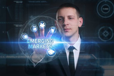 Ekonomi, teknoloji, Internet ve ağ kavramı. Genç busine