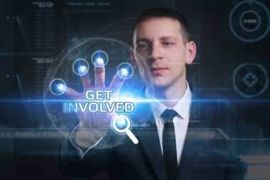 Ekonomi, teknoloji, Internet ve ağ kavramı. Genç busine