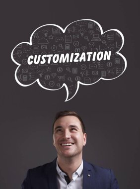 İş, teknoloji, Internet ve pazarlama. Genç işadamı 