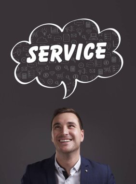 İş, teknoloji, Internet ve pazarlama. Genç işadamı 