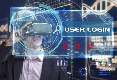 Ekonomi, teknoloji, Internet ve ağ kavramı. Genç busine