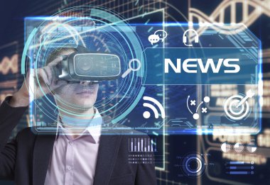 Ekonomi, teknoloji, Internet ve ağ kavramı. Genç busine