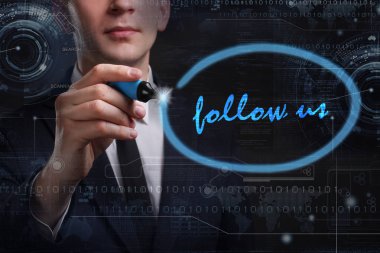 Ekonomi, teknoloji, Internet ve ağ kavramı. Genç busine