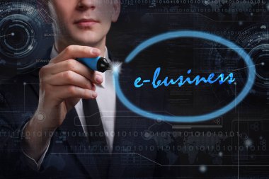 Ekonomi, teknoloji, Internet ve ağ kavramı. Genç busine