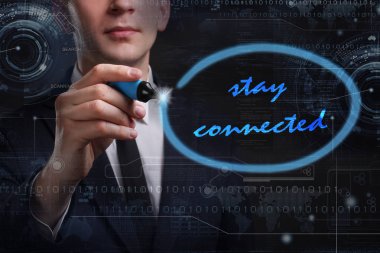 Ekonomi, teknoloji, Internet ve ağ kavramı. Genç busine