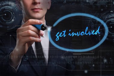 Ekonomi, teknoloji, Internet ve ağ kavramı. Genç busine