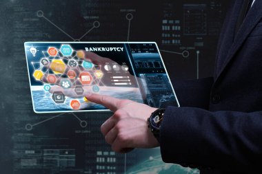 Ekonomi, teknoloji, Internet ve ağ kavramı. Genç busine