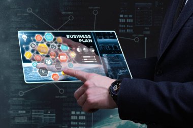 Ekonomi, teknoloji, Internet ve ağ kavramı. Genç busine