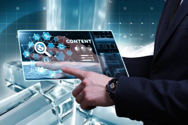 Ekonomi, teknoloji, Internet ve ağ kavramı. Genç busine