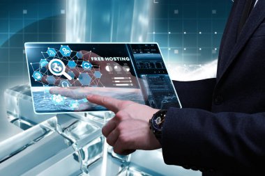 Ekonomi, teknoloji, Internet ve ağ kavramı. Genç busine