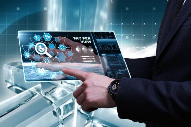 Ekonomi, teknoloji, Internet ve ağ kavramı. Genç busine