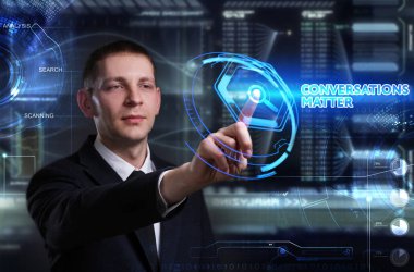 Ekonomi, teknoloji, Internet ve ağ kavramı. Genç busine