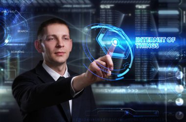 Ekonomi, teknoloji, Internet ve ağ kavramı. Genç busine