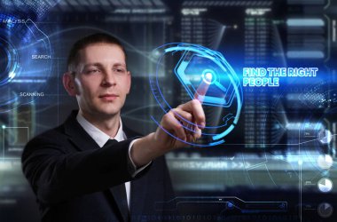 Ekonomi, teknoloji, Internet ve ağ kavramı. Genç busine