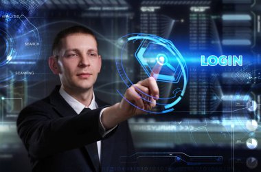 Ekonomi, teknoloji, Internet ve ağ kavramı. Genç busine