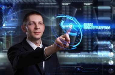 Ekonomi, teknoloji, Internet ve ağ kavramı. Genç busine