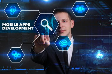 Ekonomi, teknoloji, Internet ve ağ kavramı. Genç busine