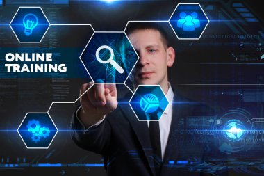 Ekonomi, teknoloji, Internet ve ağ kavramı. Genç busine