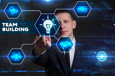 Ekonomi, teknoloji, Internet ve ağ kavramı. Genç busine