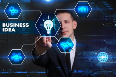 Ekonomi, teknoloji, Internet ve ağ kavramı. Genç busine