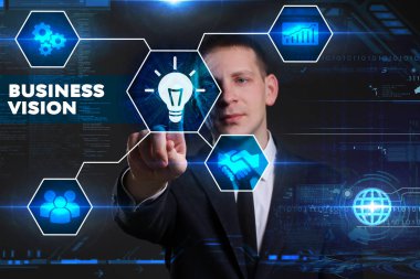 Ekonomi, teknoloji, Internet ve ağ kavramı. Genç busine