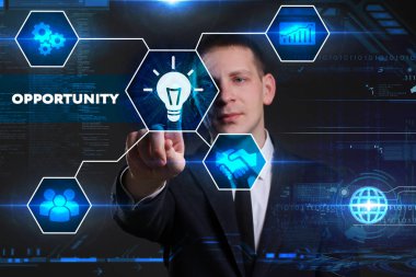 Ekonomi, teknoloji, Internet ve ağ kavramı. Genç busine