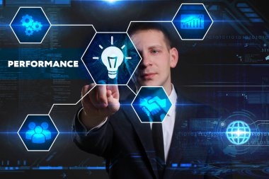 Ekonomi, teknoloji, Internet ve ağ kavramı. Genç busine