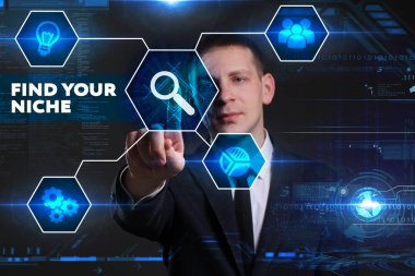 Ekonomi, teknoloji, Internet ve ağ kavramı. Genç busine