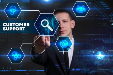 Ekonomi, teknoloji, Internet ve ağ kavramı. Genç busine