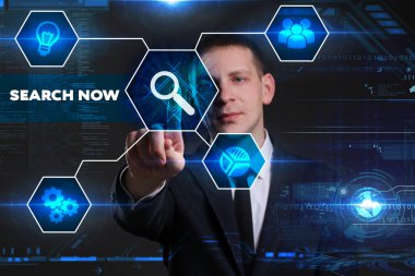 Ekonomi, teknoloji, Internet ve ağ kavramı. Genç busine