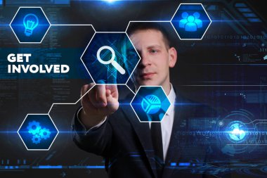 Ekonomi, teknoloji, Internet ve ağ kavramı. Genç busine