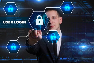 Ekonomi, teknoloji, Internet ve ağ kavramı. Genç busine