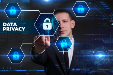 Ekonomi, teknoloji, Internet ve ağ kavramı. Genç busine