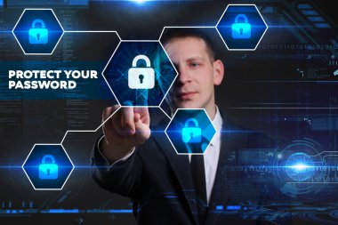 Ekonomi, teknoloji, Internet ve ağ kavramı. Genç busine