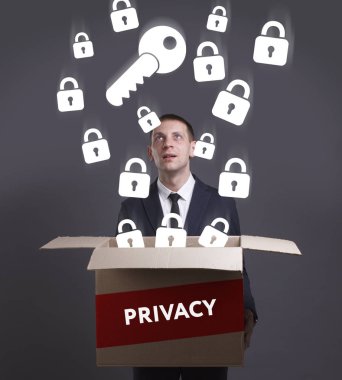 Ekonomi, teknoloji, Internet ve ağ kavramı. Genç busine