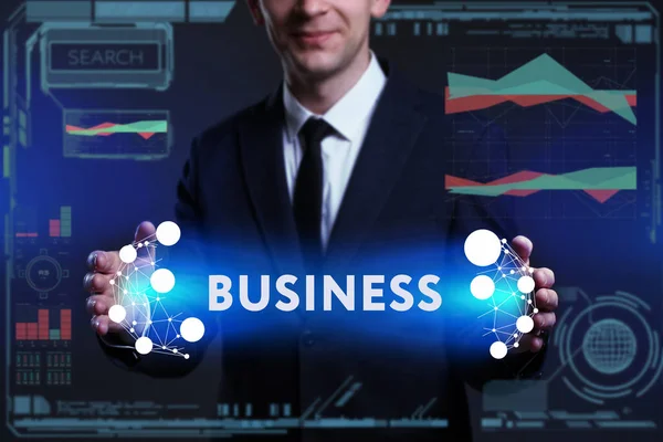 Business, Technology, Internet and network concept. Young busine — Stock Photo, Image