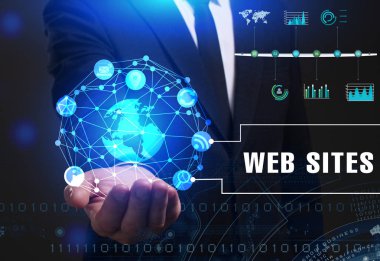 Ekonomi, teknoloji, Internet ve ağ kavramı. Genç busine