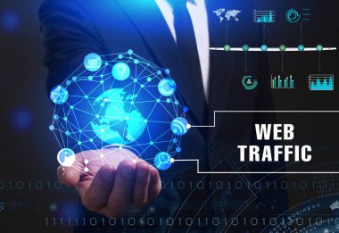 Ekonomi, teknoloji, Internet ve ağ kavramı. Genç busine