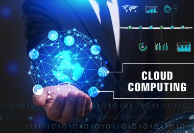 Ekonomi, teknoloji, Internet ve ağ kavramı. Genç busine