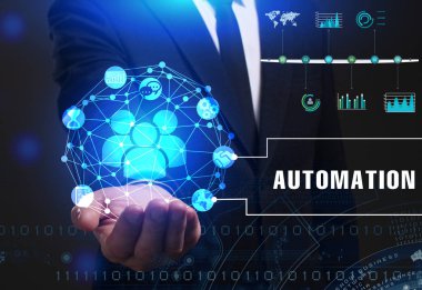 Ekonomi, teknoloji, Internet ve ağ kavramı. Genç busine