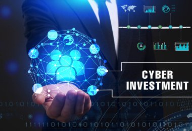 Ekonomi, teknoloji, Internet ve ağ kavramı. Genç busine