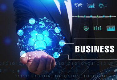 Ekonomi, teknoloji, Internet ve ağ kavramı. Genç busine
