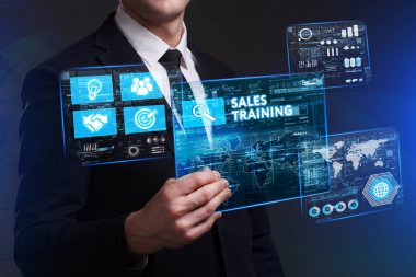 Ekonomi, teknoloji, Internet ve ağ kavramı. Genç busine