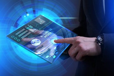 Ekonomi, teknoloji, Internet ve ağ kavramı. Genç busine