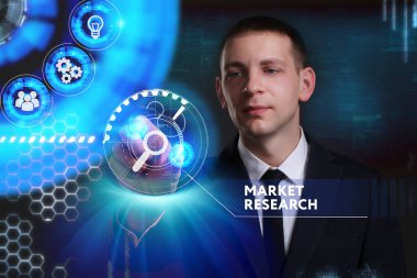 Ekonomi, teknoloji, Internet ve ağ kavramı. Genç busine