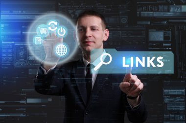 Ekonomi, teknoloji, Internet ve ağ kavramı. Genç busine