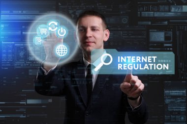 Ekonomi, teknoloji, Internet ve ağ kavramı. Genç busine