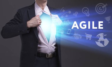 Ekonomi, teknoloji, Internet ve ağ kavramı. Genç busine