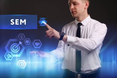 Ekonomi, teknoloji, Internet ve ağ kavramı. Genç busine